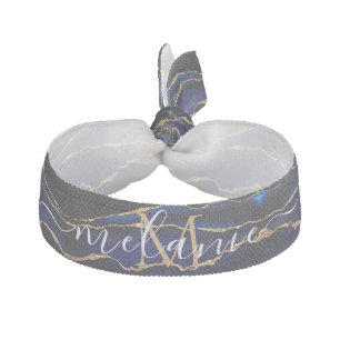 Navy Blue Gold Elastic Hair Tie Custom Name Letter