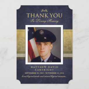 Navy Blue & Gold Elegance Thank You Memorial Card