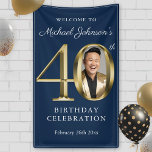 Navy Blue Gold Elegant 40th Birthday Party Welcome Banner<br><div class="desc">Navy Blue Gold Elegant 40th Birthday Party Welcome Banner. Immerse yourself in the timeless allure of our Navy Blue and Gold Birthday Party Theme, where classic sophistication meets modern elegance. With its sleek navy blue backdrop adorned with opulent gold accents and a solid gold text design, this theme sets the...</div>