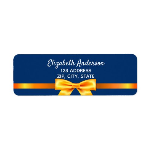 Navy blue gold elegant bow return address label