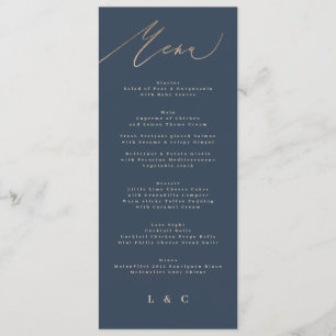 Navy Blue Gold Elegant Classic Wedding Menu