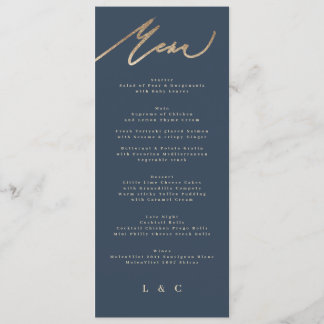 Navy Blue Gold Elegant Classic Wedding Menu