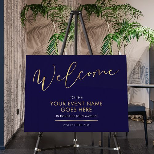 Navy Blue  Gold Elegant Corporate Welcome Sign