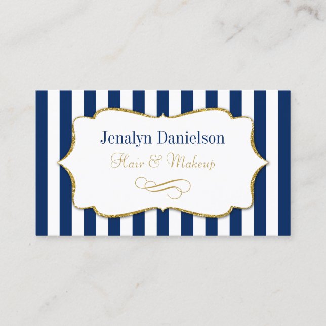 Navy Blue Gold Elegant Event Planner Wedding Hair Business Card (Front)