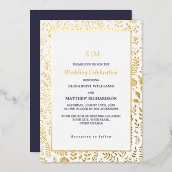 Navy Blue Gold Elegant Luxury Wedding  Foil Invitation by YourWeddingDay at Zazzle