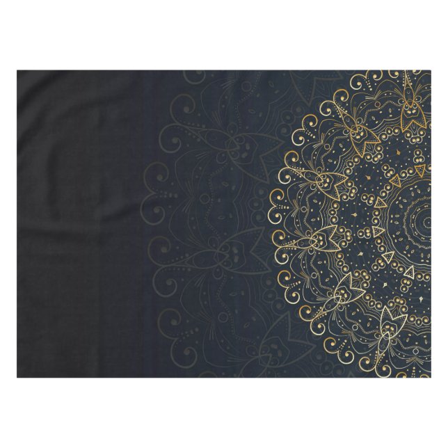 Navy Blue Gold Elegant Mandala Tablecloth (Front (Horizontal))