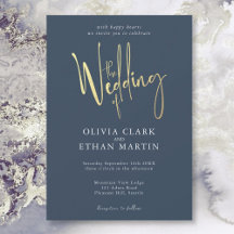 Navy Blue Gold Elegant Modern Simple Invitation