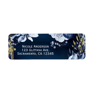Navy Blue & Gold Elegant Modern Watercolor Floral Label