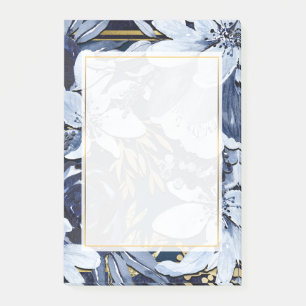 Navy Blue & Gold Elegant Modern Watercolor Floral Post-it Notes