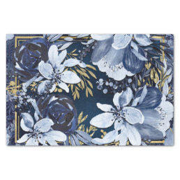 Navy Blue &amp; Gold Elegant Modern Watercolor Floral Tissue Paper