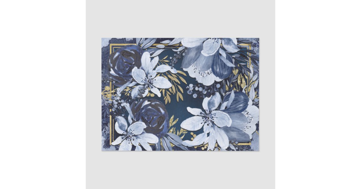 Navy Blue & Gold Elegant Modern Watercolor Floral Tissue Paper | Zazzle