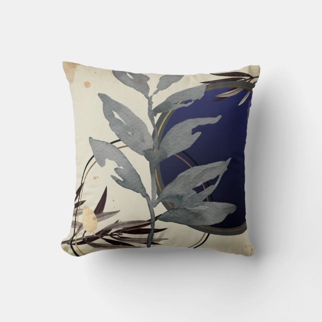 Navy Blue Gold Elegant Modern Watercolor Throw Pillow (Front)