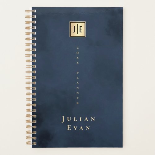 Navy Blue Gold Elegant Monogram Non Dated 2025 Planner