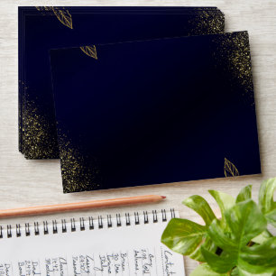 Navy Blue Gold Elegant Wedding Envelope