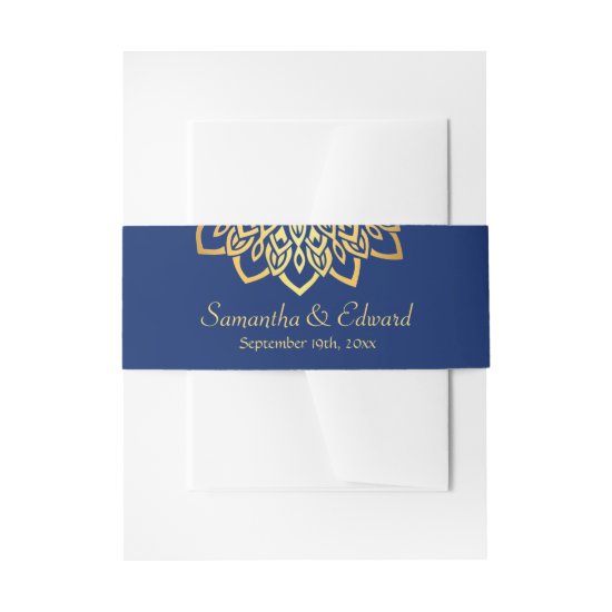 Navy Blue Gold Elegant Wedding Invitation Belly Band
