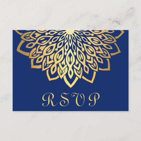 Navy Blue Gold Elegant Wedding RSVP Card