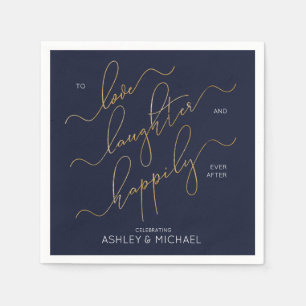 Navy Blue Gold Engagement Party Happily Ever After Napkins
