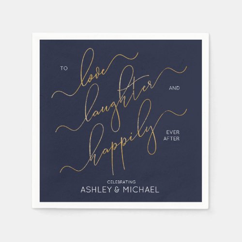 Navy Blue Gold Engagement Party Happily Ever After Napkins
