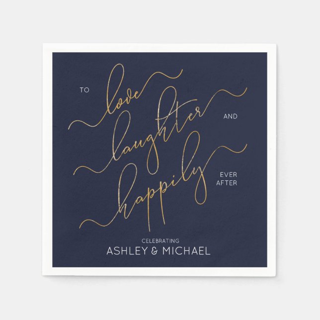 Navy Blue Gold Engagement Party Happily Ever After Napkins (Front)