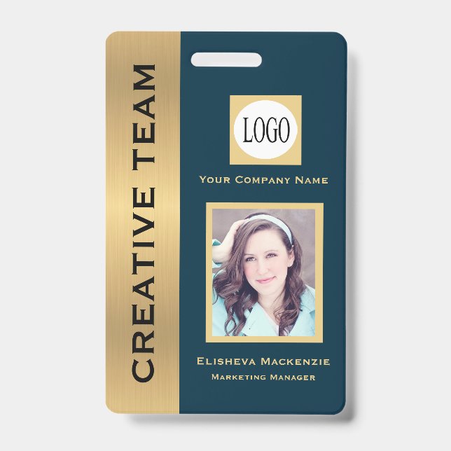 Navy Blue Gold Executive Employee ID Badge (Front)