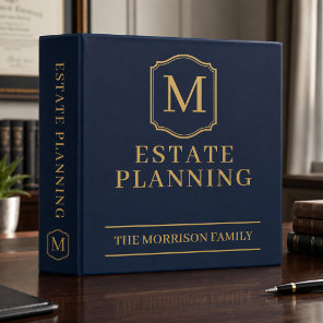Navy Blue Gold Family Estate Planning 3 Ring Binder