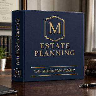 Navy Blue Gold Family Estate Planning 3 Ring Binder