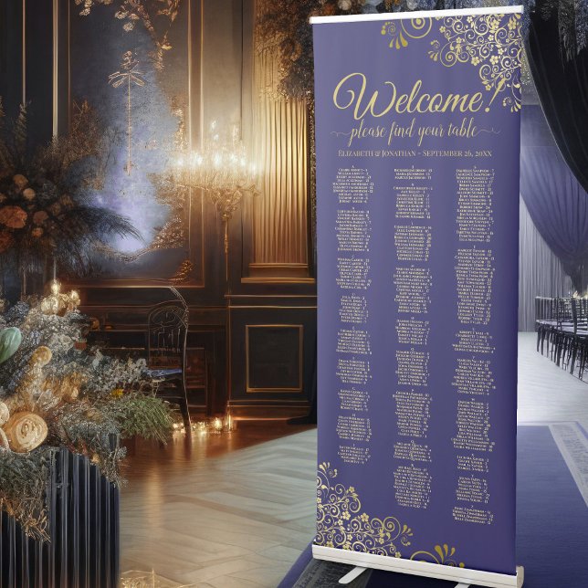 Navy Blue & Gold Fancy Alphabetical Seating Chart Retractable Banner (Creator Uploaded)