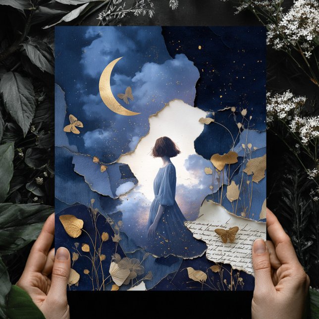 Navy Blue Gold Fantasy Night Sky Wall Art Print (Creator Uploaded)