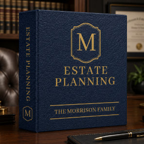 Navy Blue Gold Faux Leather Estate Planning 3 Ring Binder