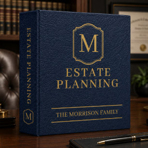 Navy Blue Gold Faux Leather Estate Planning 3 Ring Binder