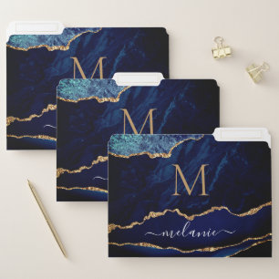 Navy Blue Gold File Folder Custom Name and Letter