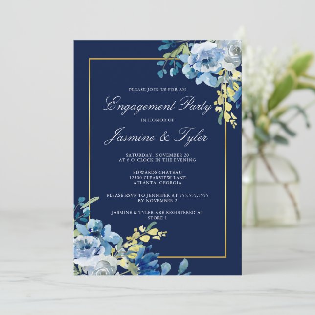 Bridal Shower Invitation Blue Floral ,Blue Engagement Party invitation,Blue orders Garden Invite, Blue Engagement Party Card {Celestia Collection}