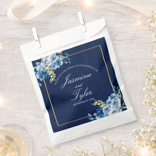 Navy Blue Gold Floral Elegant Evening Wedding Favor Bag