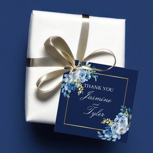 Navy Blue Gold Floral Elegant Evening Wedding Favor Tags