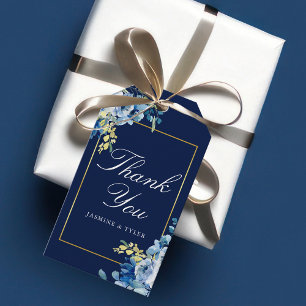 Navy Blue Gold Floral Elegant Evening Wedding Gift Tags