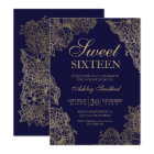 Navy blue gold floral elegant Sweet sixteen