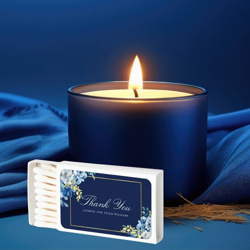 Navy Blue Gold Floral Elegant Thank You Wedding Matchboxes