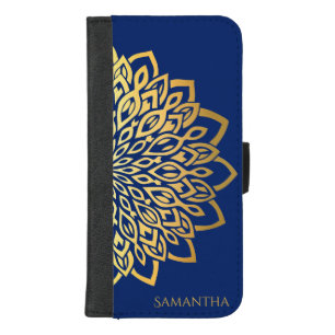 Navy Blue Gold Floral Mandala iPhone 8/7 Plus Wallet Case