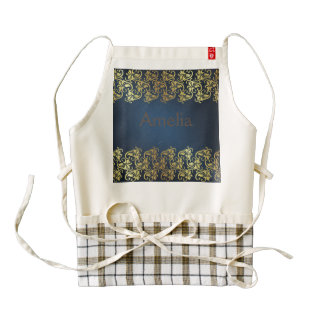 navy blue,gold floral,pattern,chic,elegant,damask, zazzle HEART apron