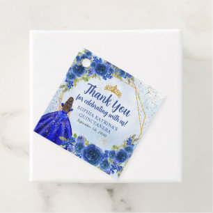 Navy Blue Gold Floral Princess Crown Thank You Favor Tags