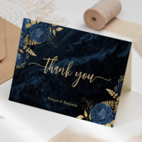 Navy Blue Gold Floral Script Wedding