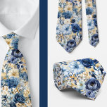 Navy Blue Gold Floral Watercolor Flowers Wedding  Neck Tie<br><div class="desc">These gorgeous navy blue and gold neck ties are perfect for your groomsmen or for adding a splash of winter to your wardrobe.</div>