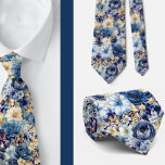 Navy Blue Gold Floral Watercolor Flowers Wedding  Neck Tie<br><div class="desc">These gorgeous navy blue and gold neck ties are perfect for your groomsmen or for adding a splash of winter to your wardrobe.</div>