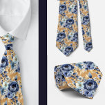 Navy Blue Gold Floral Watercolor Flowers Wedding  Neck Tie<br><div class="desc">A navy blue and gold watercolor floral necktie features a striking blend of deep, rich navy blue as the primary background color, complemented by elegant, soft gold accents. The gold is applied in a watercolor technique, creating a fluid, artistic effect that evokes a sense of sophistication and refinement. The floral...</div>