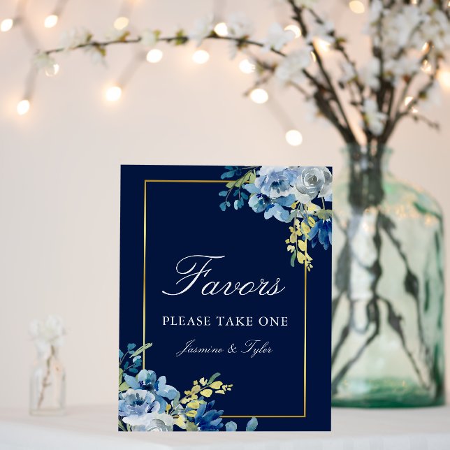 Navy Blue Gold Floral Wedding Chic Favors Table Foam Board (In Situ (Wedding))