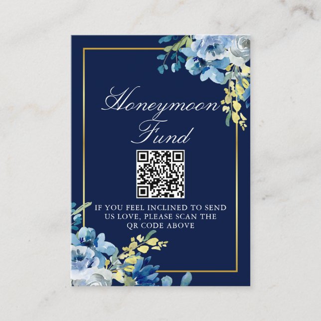 Navy Blue Gold Floral Wedding Chic Honeymoon Fund Enclosure Card (Front)