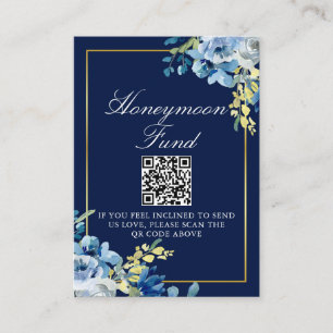 Navy Blue Gold Floral Wedding Chic Honeymoon Fund Enclosure Card