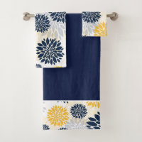 Navy Blue Gold Flower Pattern
