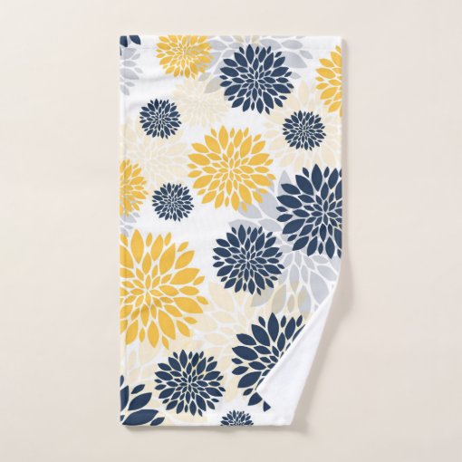 Navy Blue Gold Flower Pattern Bath Towel Set Zazzle