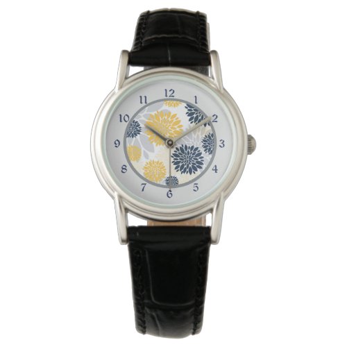 Navy Blue Gold Flower Pattern Watch